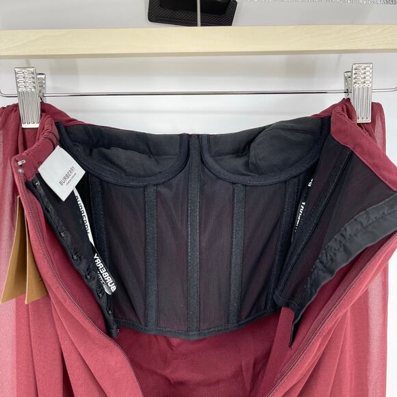 Burberry | Violet Dress in Deep Mulberry Strapless Draped Midi 0 w/ Tags - Picture 13 of 16